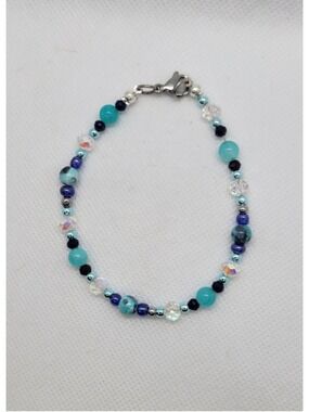 Mulan Rain Stone, Amazonite, Hematite, Austrian Glowing Boutique Glass Bracelet